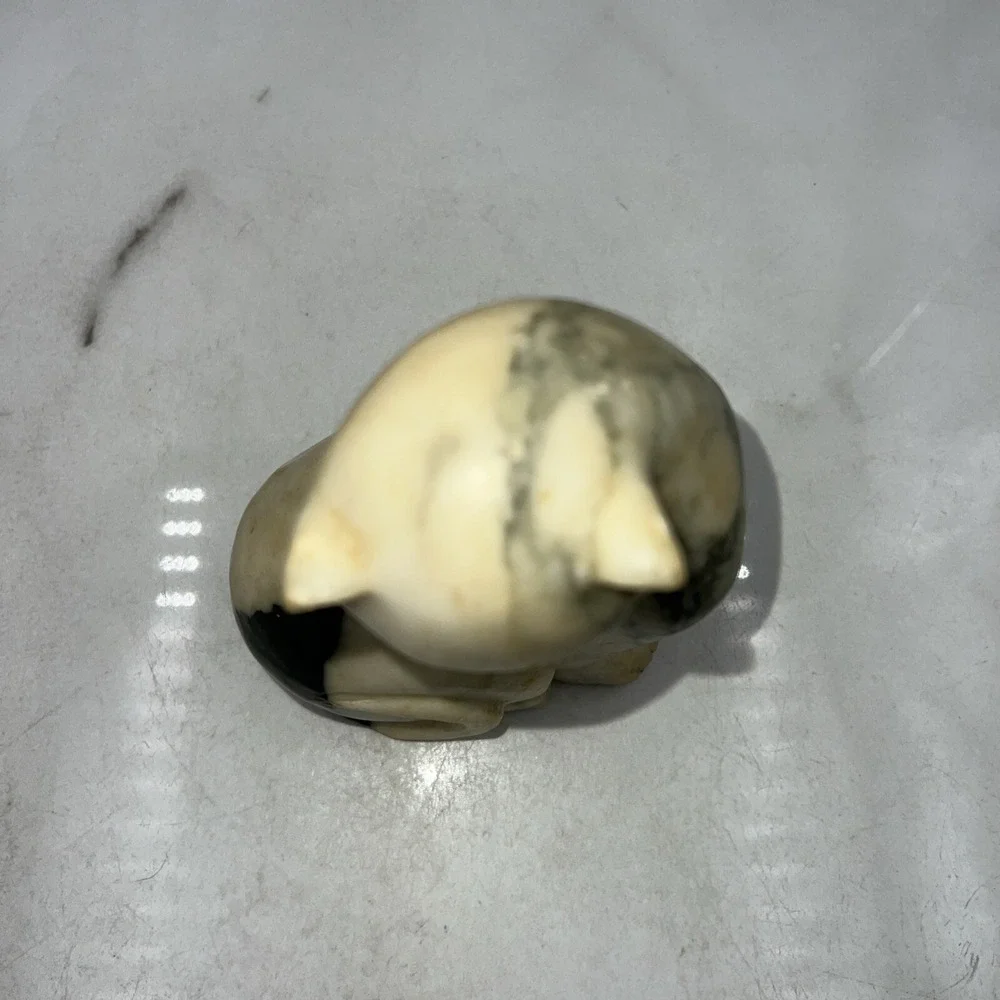 Vintage Marble Sitting Cat Kitten Figurine Sculpture Whimsical Gray and White